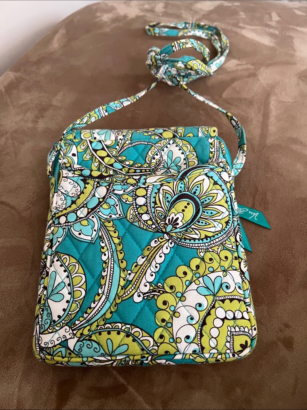 Vera Bradley Teal, Lime & White Paisley Quilted Crossbody